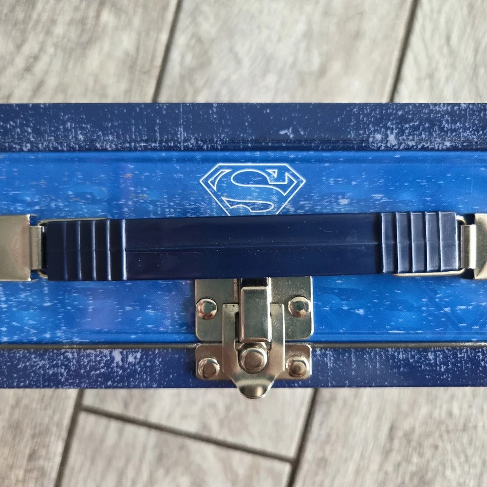 Superman Metal Lunch Box Tin Blue‎ Vintage Style Scratches Rare DC Comics 2006